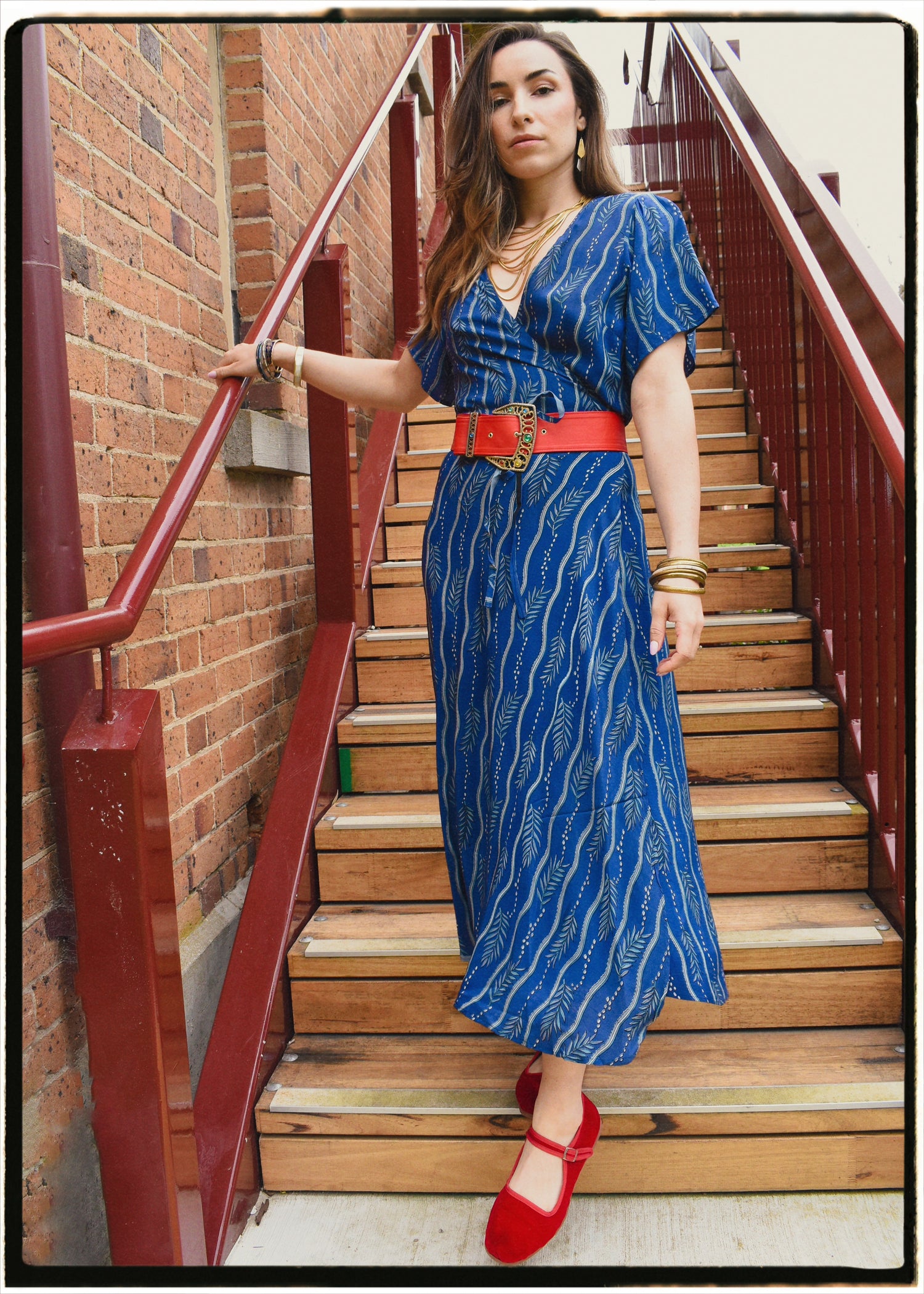 Liatris Silk Crepe Flutter Sleeve Wrap Dress ~ Saxony M