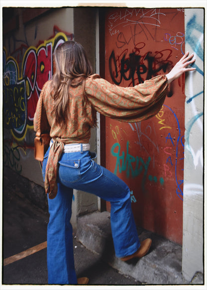 Hoya Silk Crepe Balloon Sleeve Wrap Top ~ Ceylon M