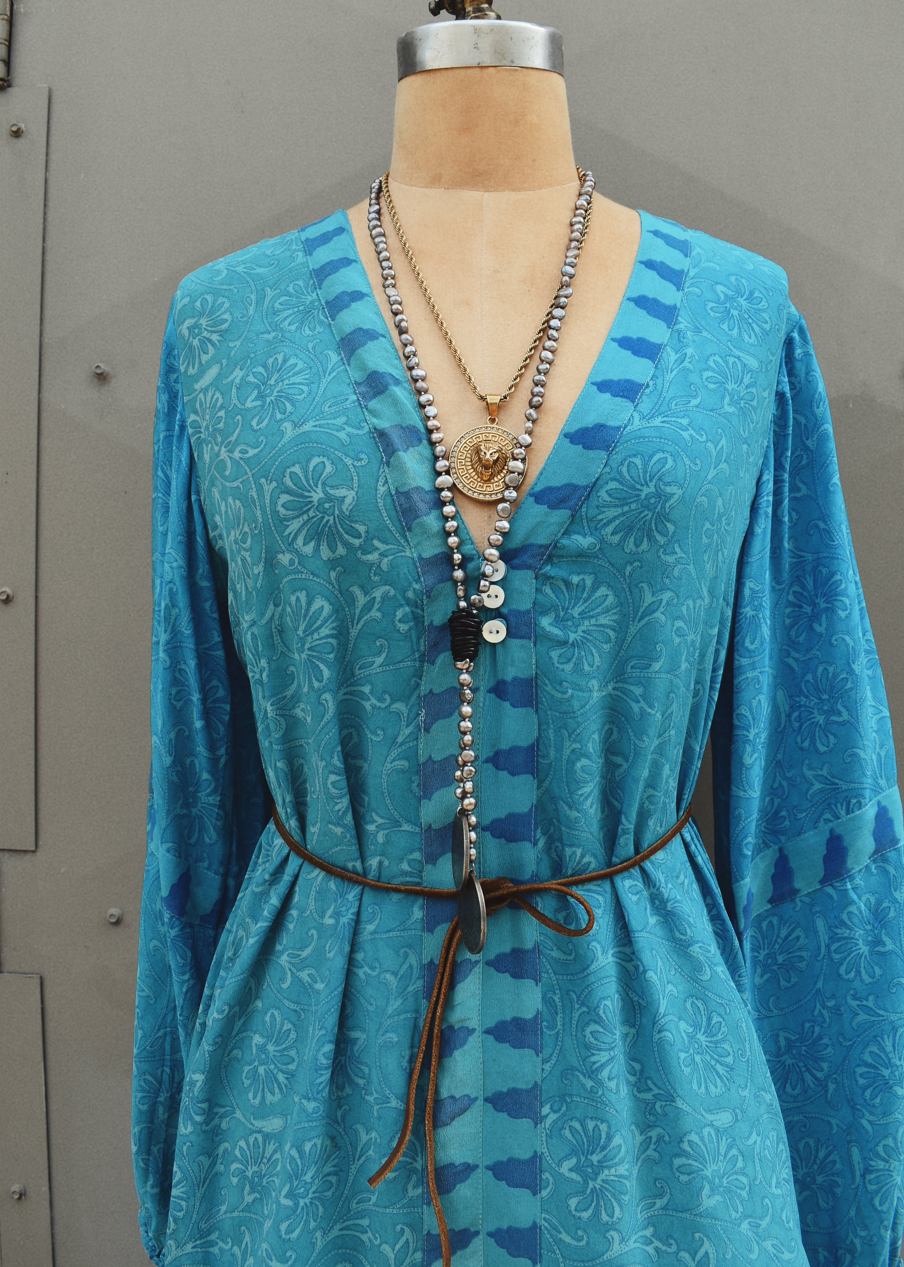 Zea Silk Crepe Kaftan Maxi Dress ~ Bluebird S