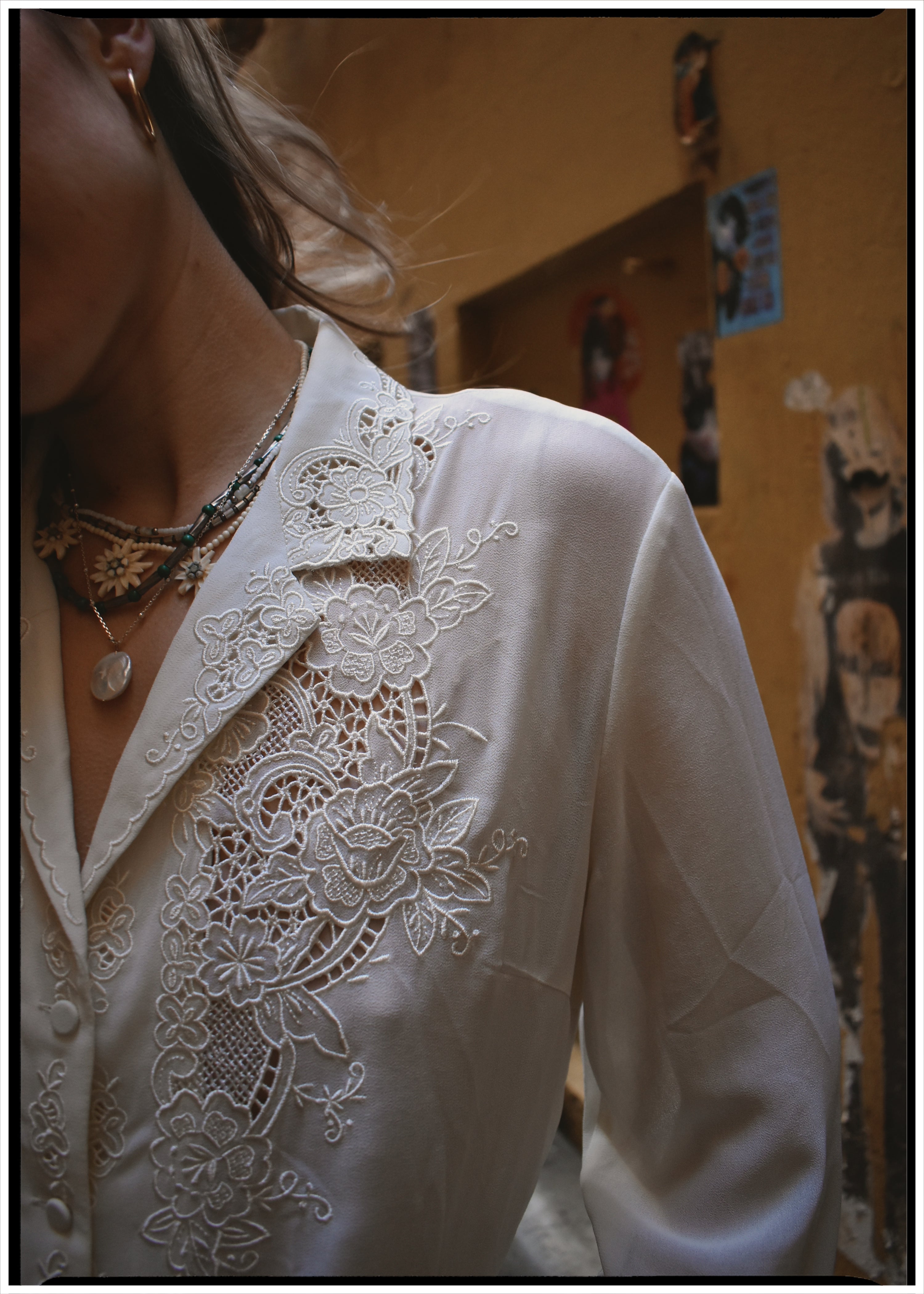 Tilia Silk Crepe Cut-Work Embroidered Shirt ~ Antique White