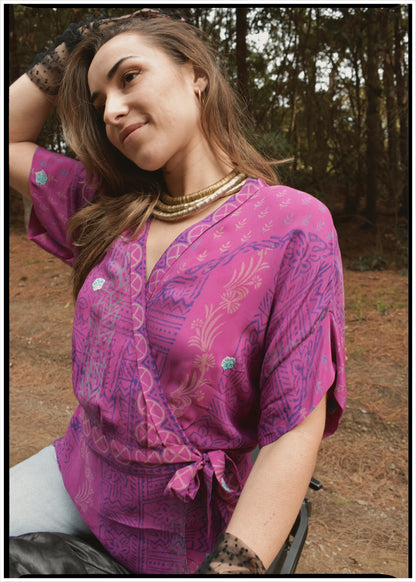 Bassia Silk Crepe Cross Tie Front Blouse ~  Granita XL
