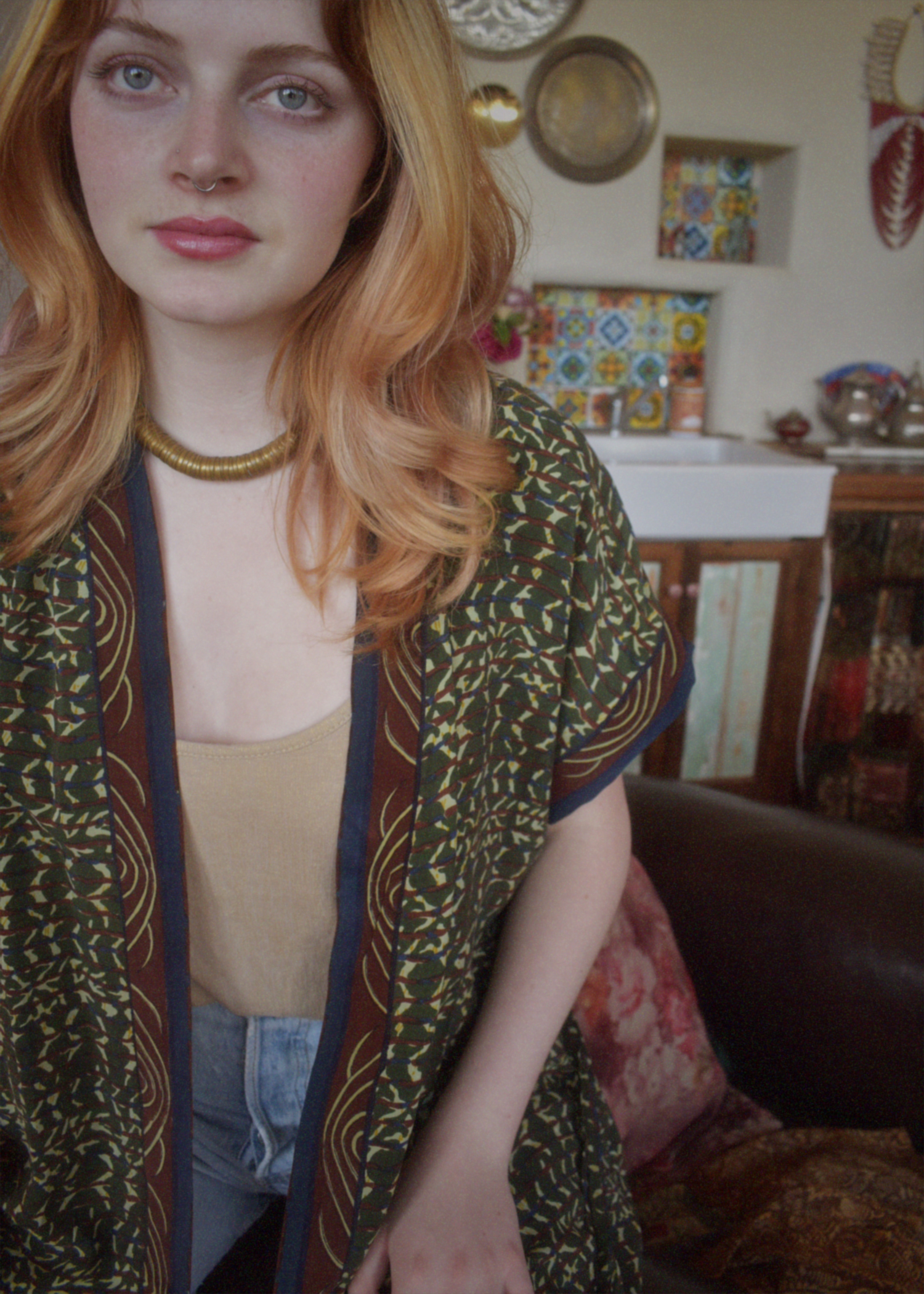 Pilea Silk Crepe Wrap Kimono Top ~ Cactus L/XL