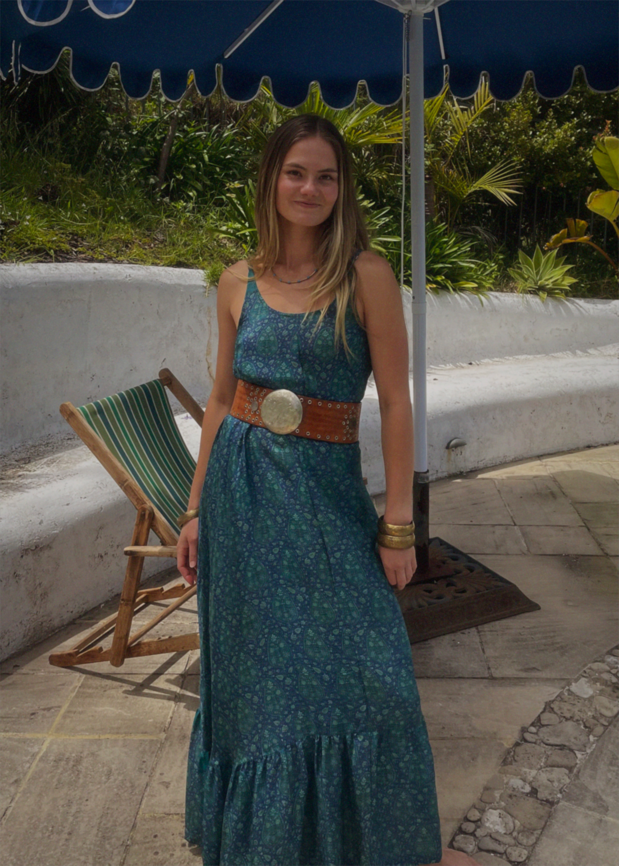 Eustoma Silk Crepe Swing Maxi Dress ~ Sapphire XS