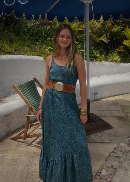 Eustoma Silk Crepe Swing Maxi Dress ~ Sapphire XS