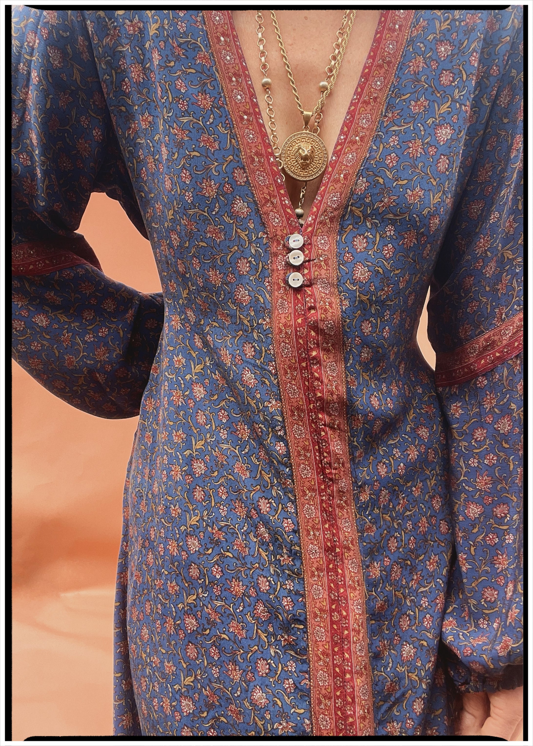 Zea Silk Crepe Kaftan Maxi Dress ~ Astral L