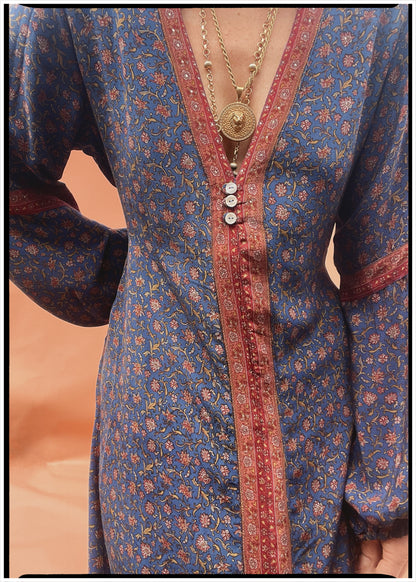Zea Silk Crepe Kaftan Maxi Dress ~ Astral L