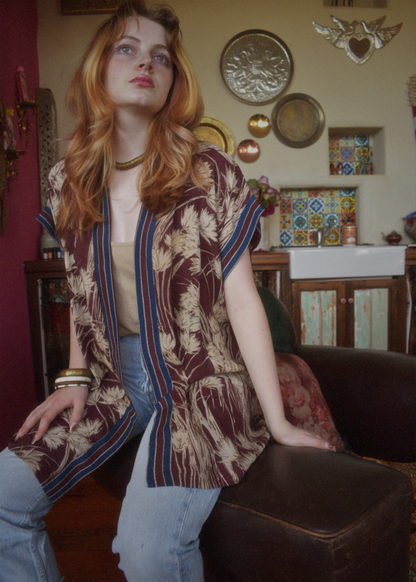 Pilea Silk Crepe Wrap Kimono Top ~ Caneel L/XL