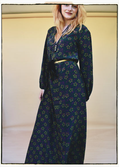 Zea Silk Crepe Kaftan Maxi Dress ~  Fjord XS