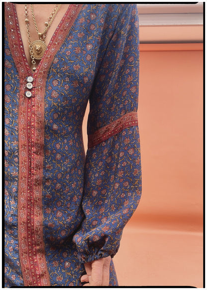 Zea Silk Crepe Kaftan Maxi Dress ~ Astral L