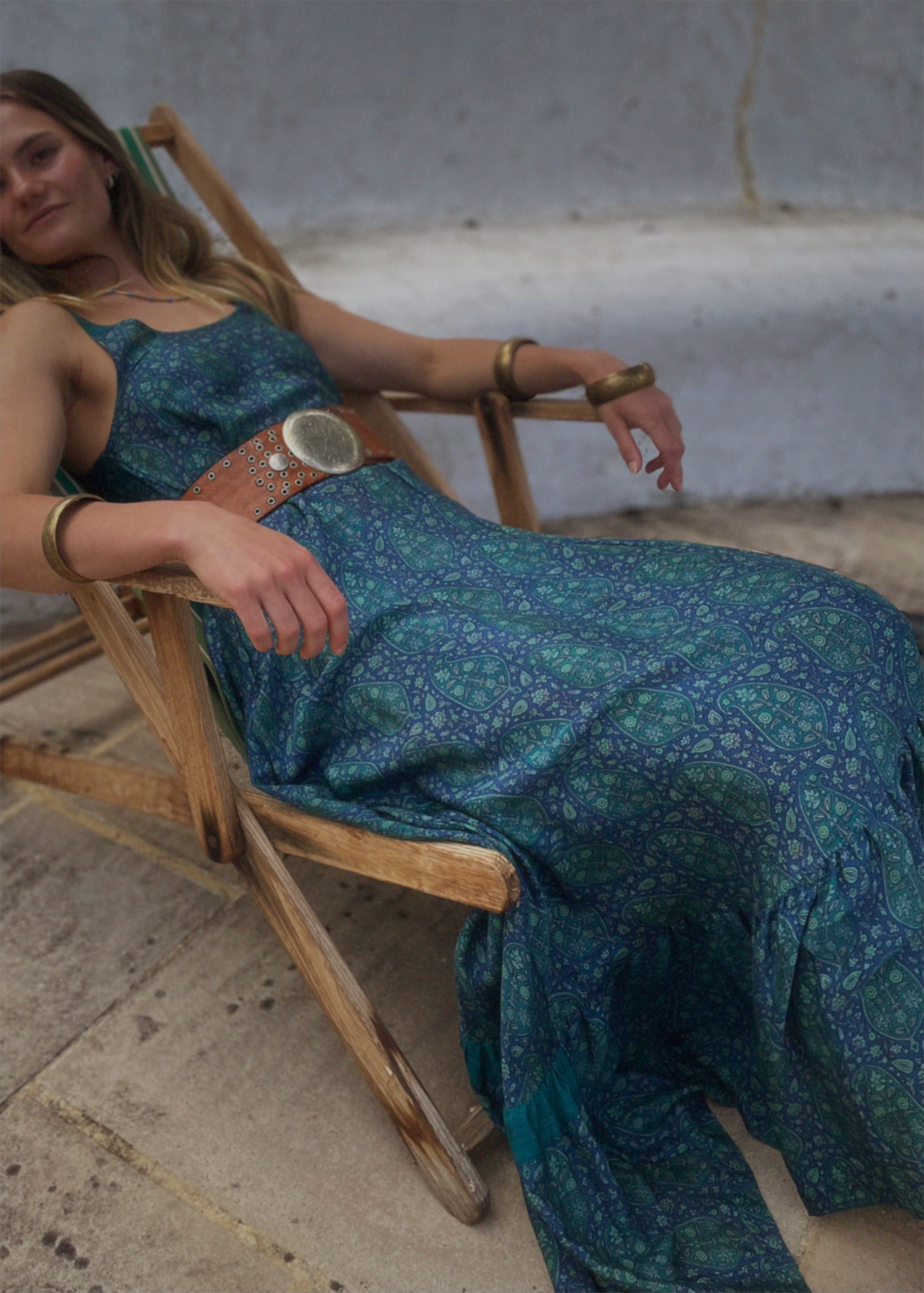 Eustoma Silk Crepe Swing Maxi Dress ~ Sapphire XS