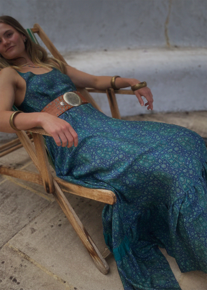 Eustoma Silk Crepe Swing Maxi Dress ~ Sapphire XS