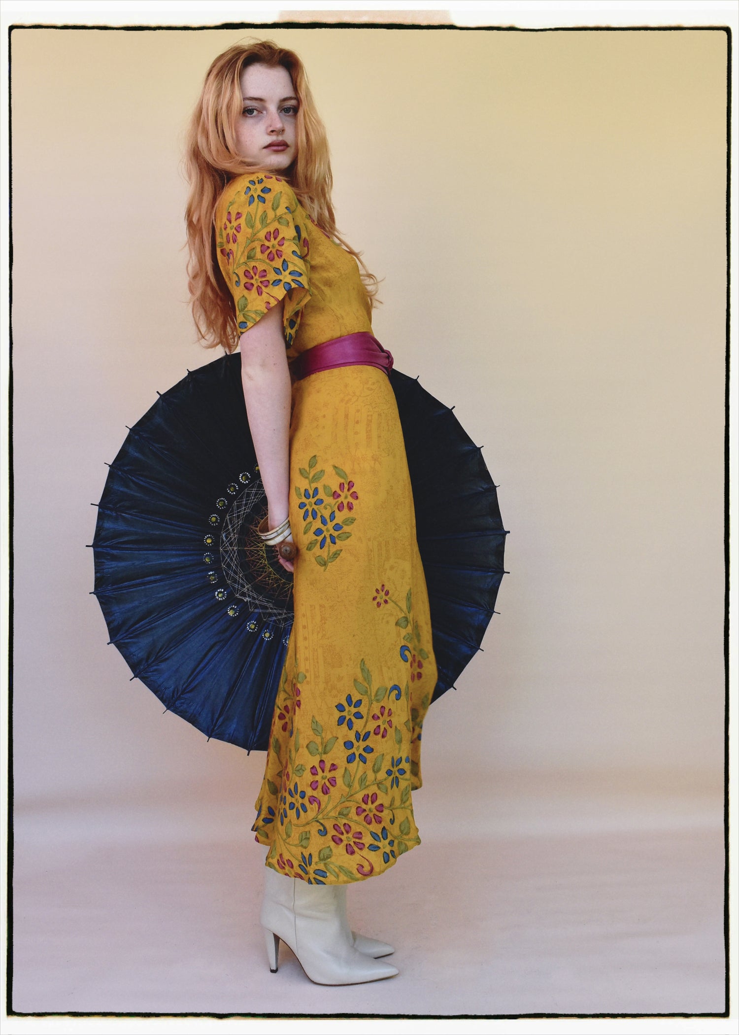 Liatris Silk Crepe Flutter Sleeve Wrap Dress ~ Marigold S