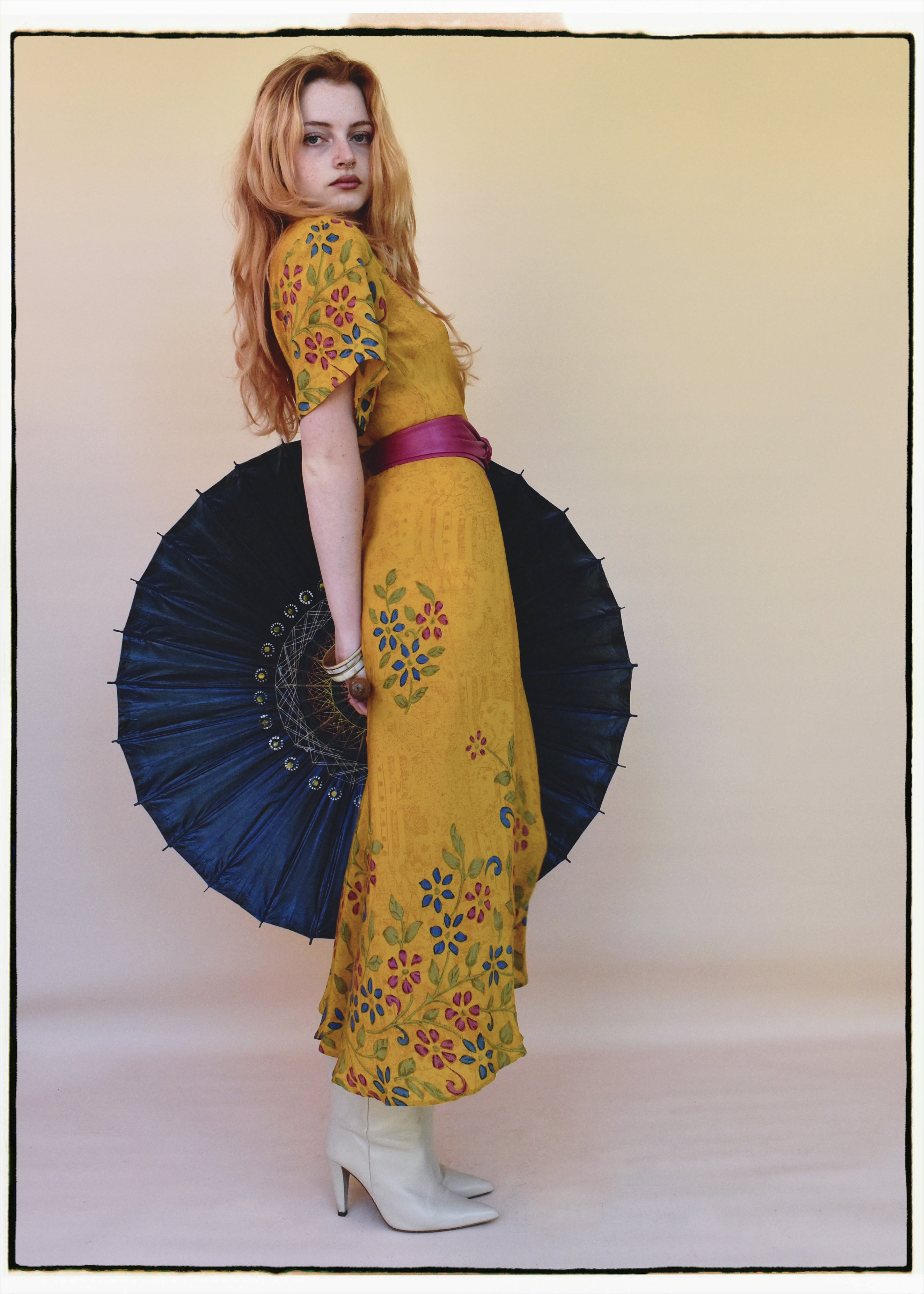Liatris Silk Crepe Flutter Sleeve Wrap Dress ~ Marigold S