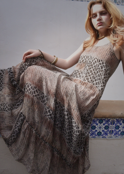 Eustoma Silk Crepe Swing Maxi Dress ~  Licorice S