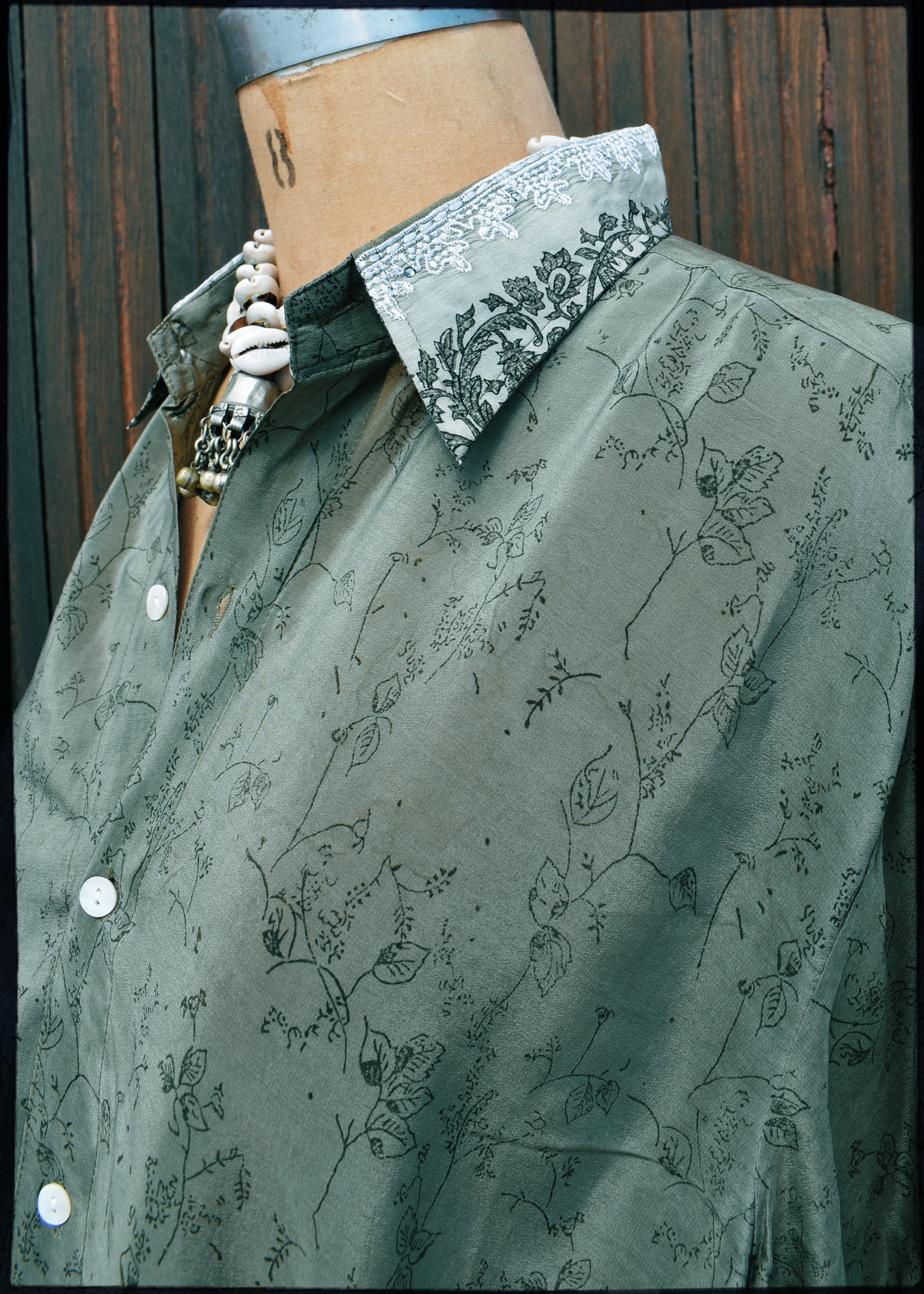 Astralagus Silk Crepe Oversized Shirt ~ Moss