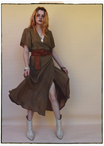 Liatris Silk Crepe Flutter Sleeve Wrap Dress ~ Macaroon L