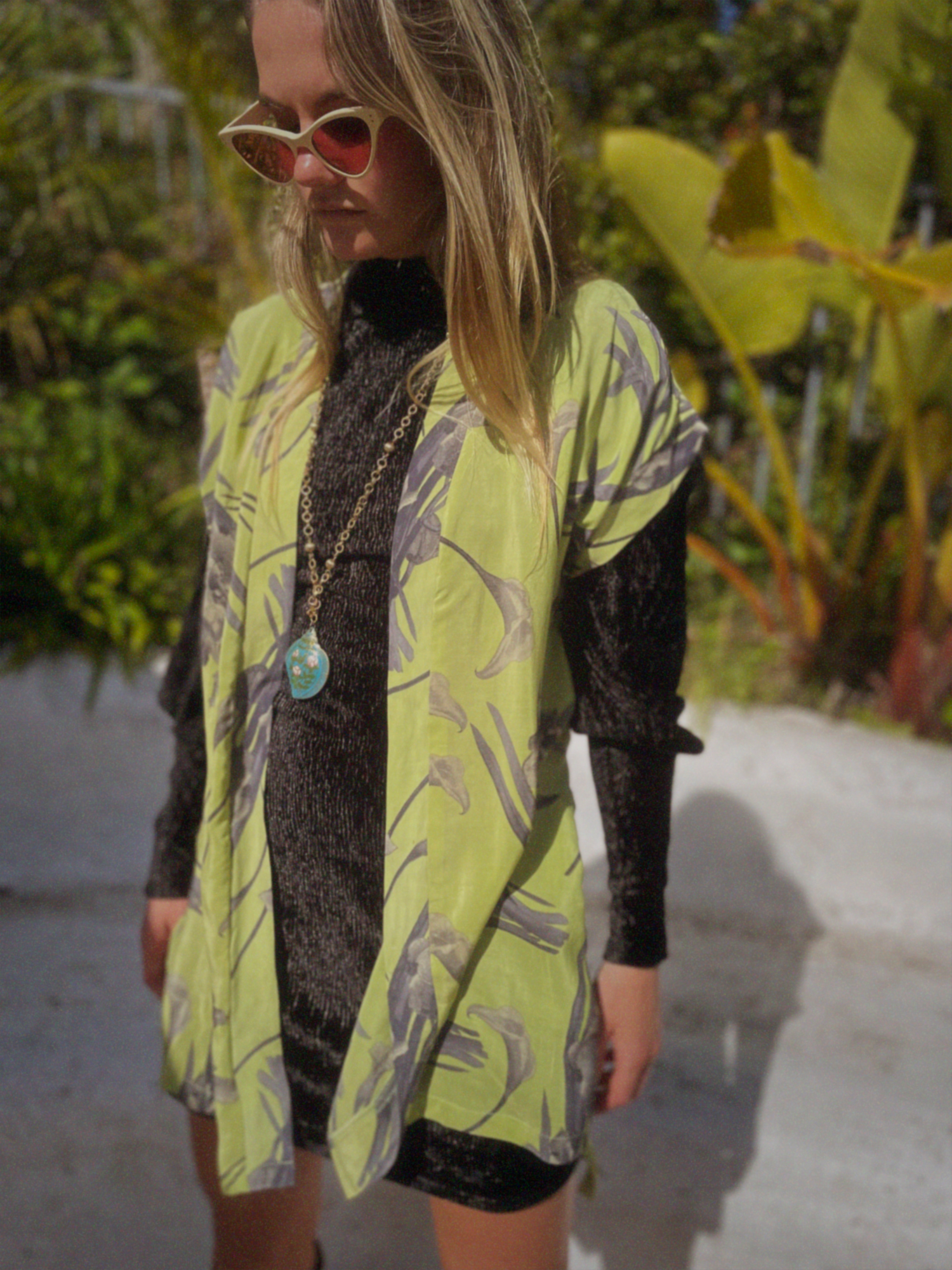 Pilea Silk Crepe Wrap Kimono Top ~ Pina Colada S/M