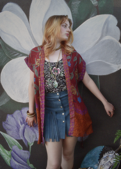 Pilea Silk Crepe Wrap Kimono Top ~ Flame S/M