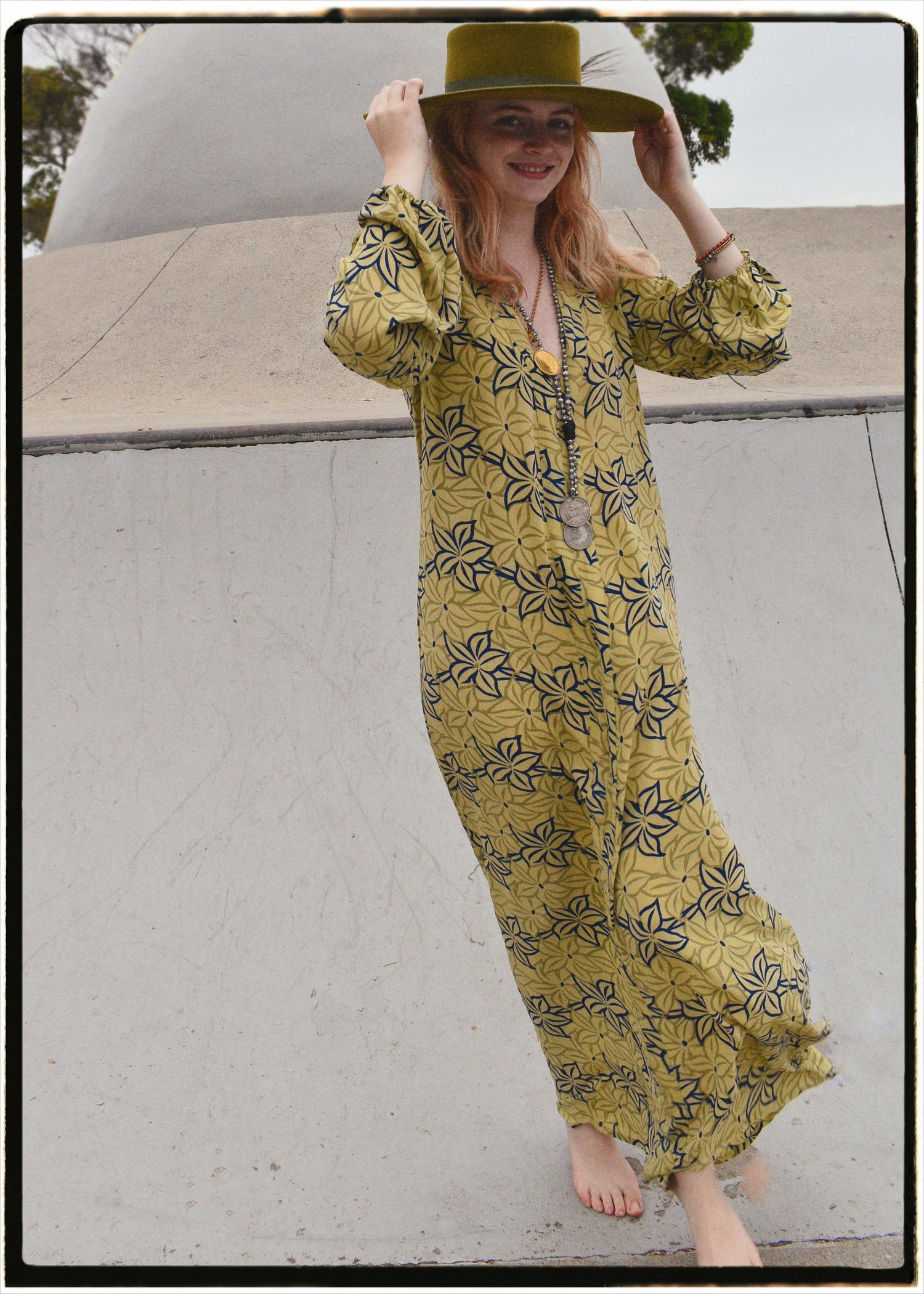 Zea Silk Crepe Kaftan Maxi Dress ~  Palm XS