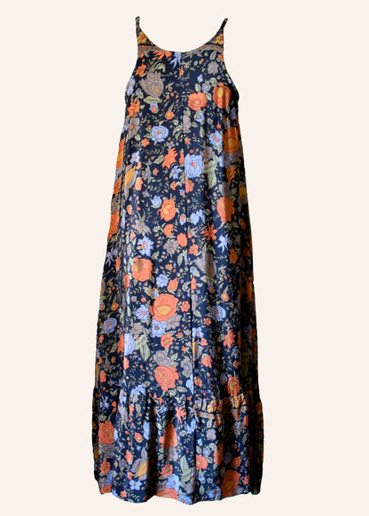 Eustoma Silk Crepe Swing Maxi Dress ~ Heron L