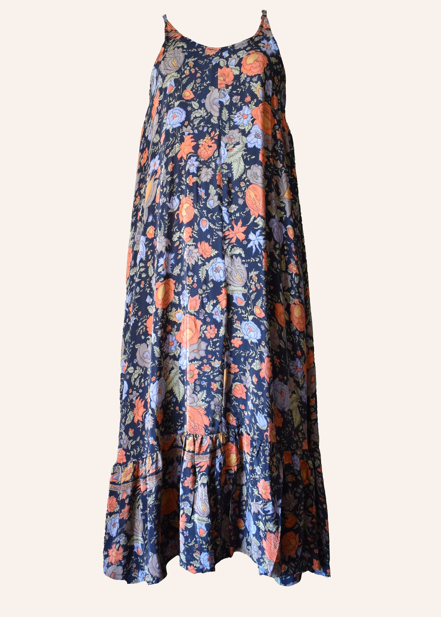 Eustoma Silk Crepe Swing Maxi Dress ~ Heron L