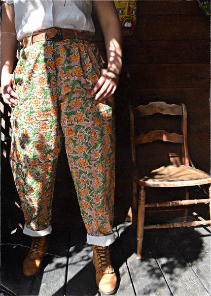 Lavatera Cotton Hand Block-Printed Pants ~ Peach