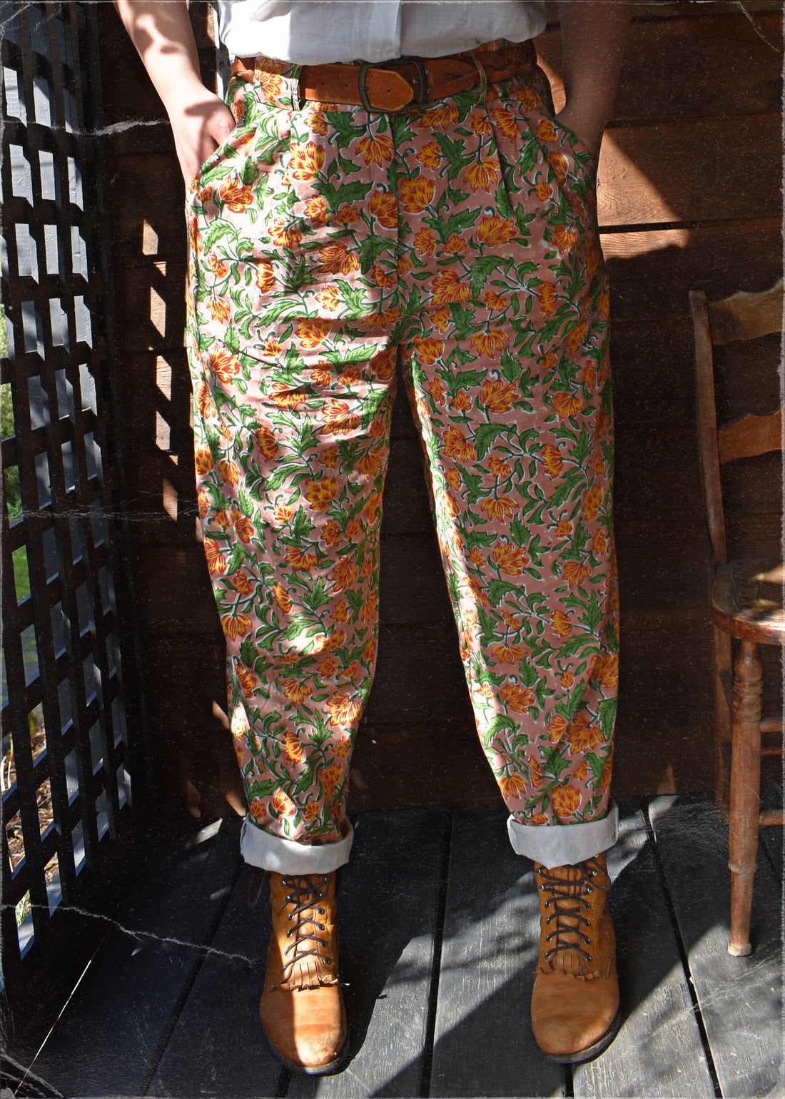 Lavatera Cotton Hand Block-Printed Pants ~ Peach