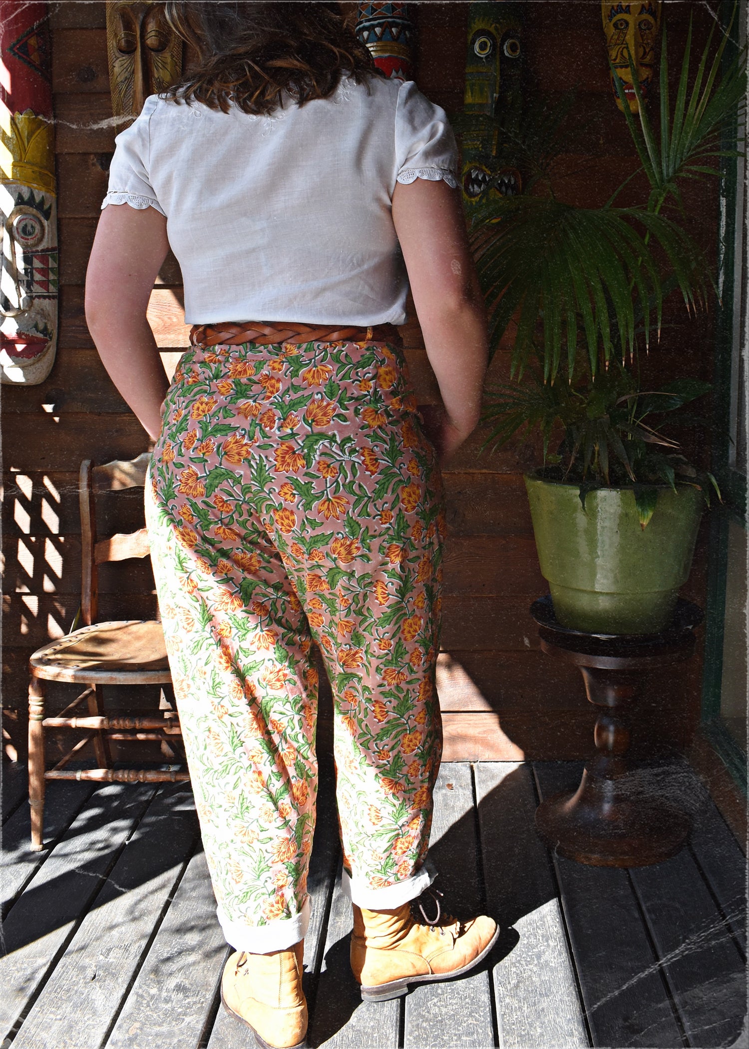 Lavatera Cotton Hand Block-Printed Pants ~ Peach