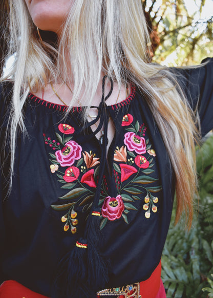 Potentilla Embroidered Cotton Peasant Top