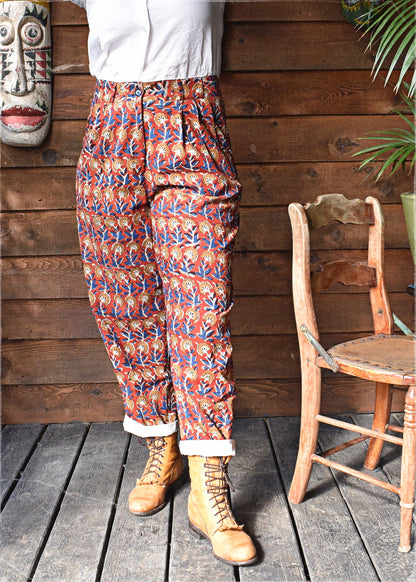 Lavatera Cotton Hand Block-Printed Pants ~ Red