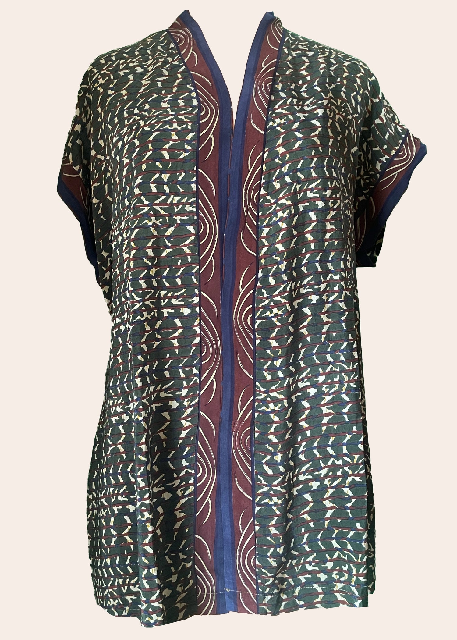 Pilea Silk Crepe Wrap Kimono Top ~ Cactus L/XL