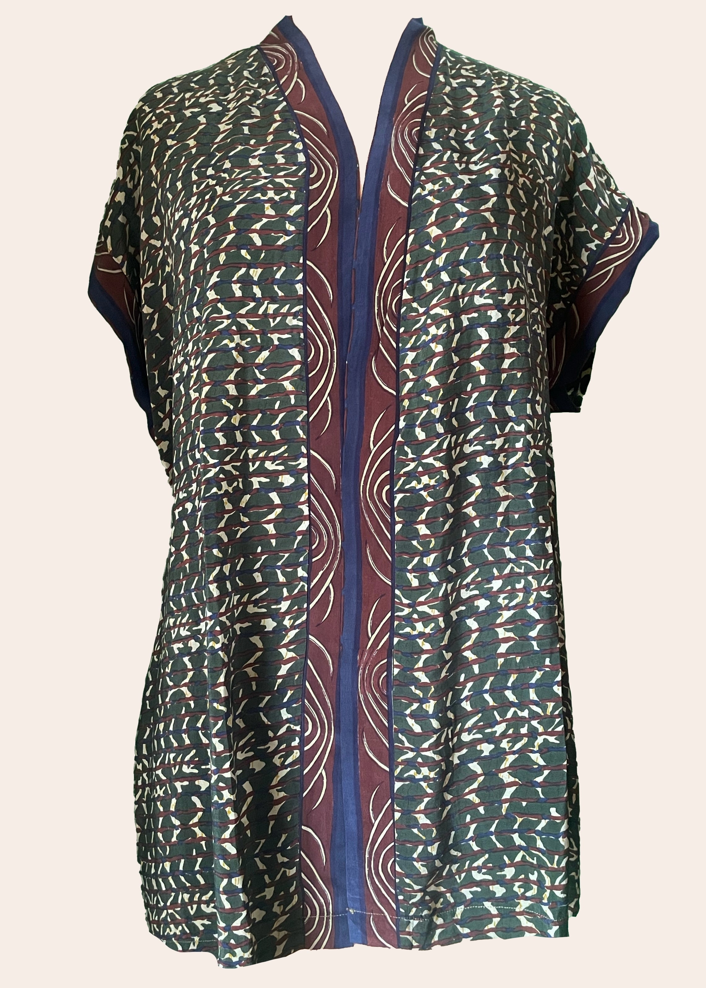 Pilea Silk Crepe Wrap Kimono Top ~ Cactus L/XL