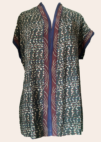 Pilea Silk Crepe Wrap Kimono Top ~ Cactus L/XL