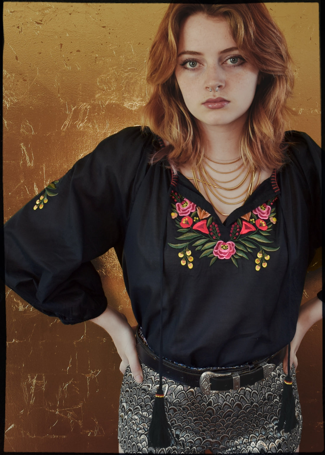 Potentilla Embroidered Cotton Peasant Top