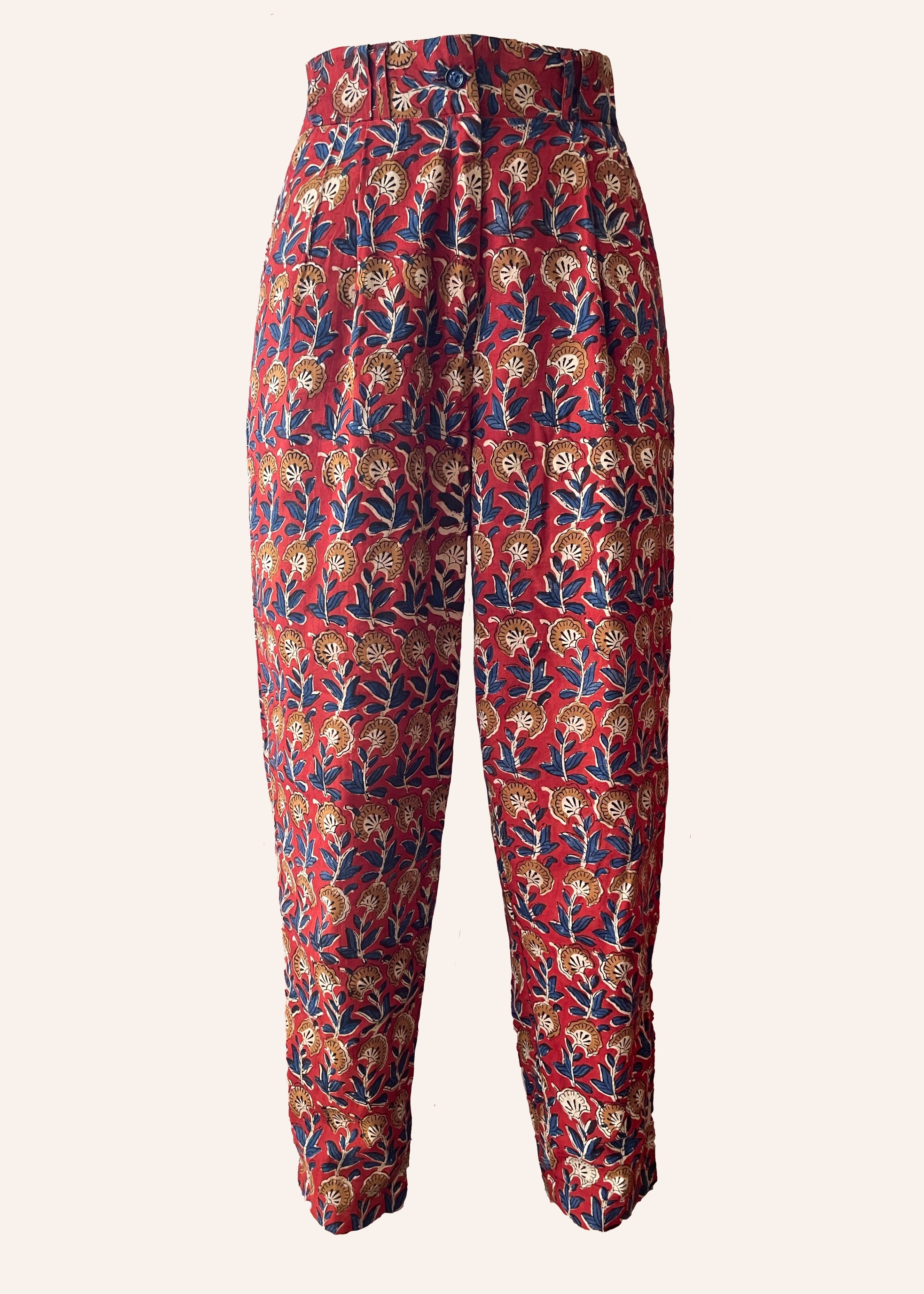 Lavatera Cotton Hand Block-Printed Pants ~ Red