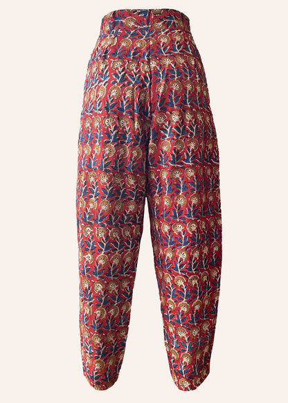 Lavatera Cotton Hand Block-Printed Pants ~ Red