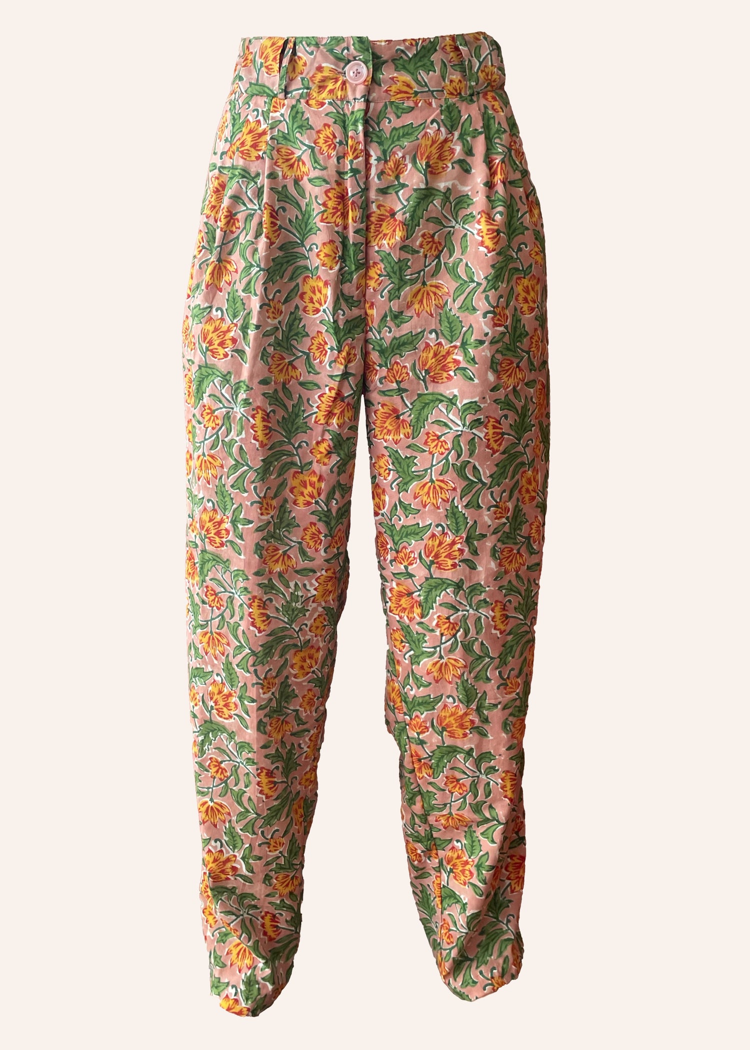 Lavatera Cotton Hand Block-Printed Pants ~ Peach