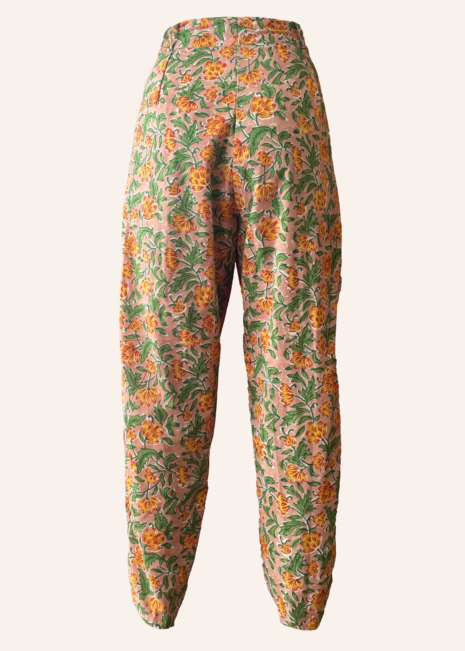 Lavatera Cotton Hand Block-Printed Pants ~ Peach