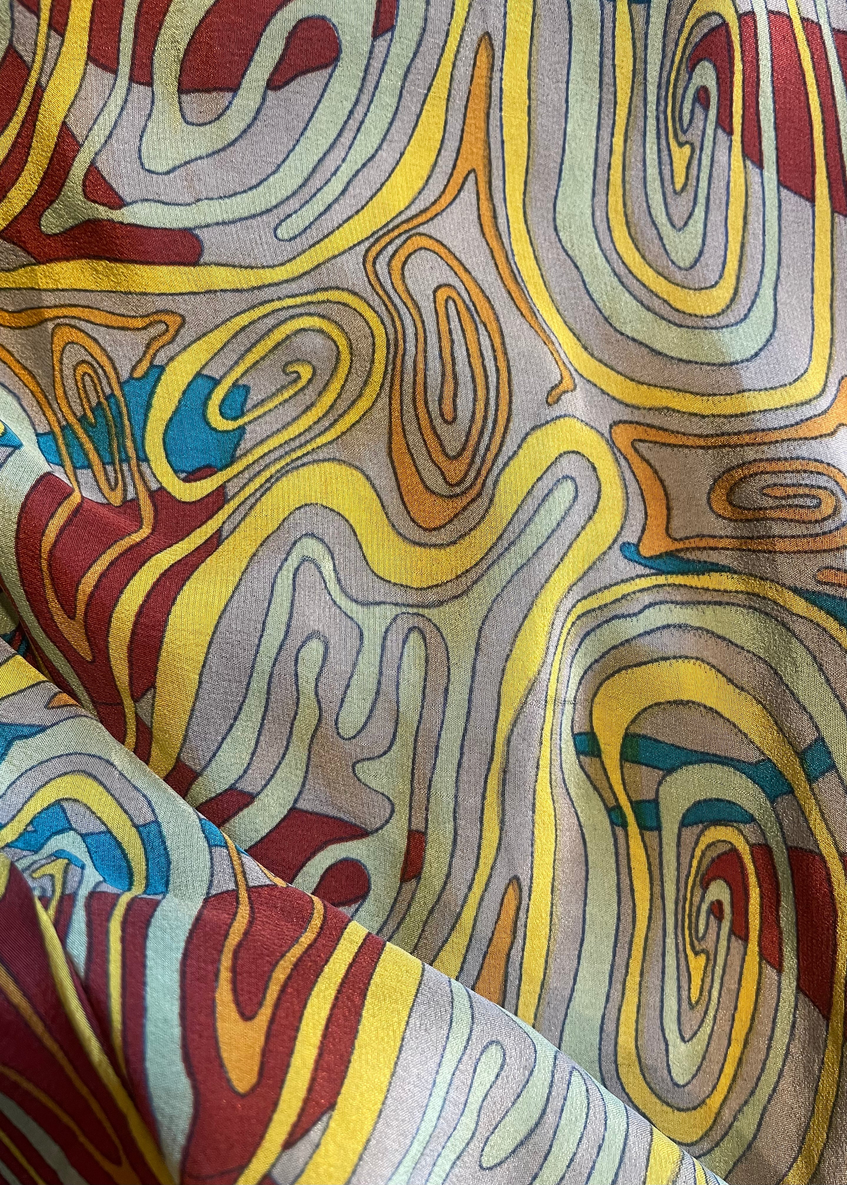 Eustoma Silk Crepe Swing Maxi Dress ~  Retro S