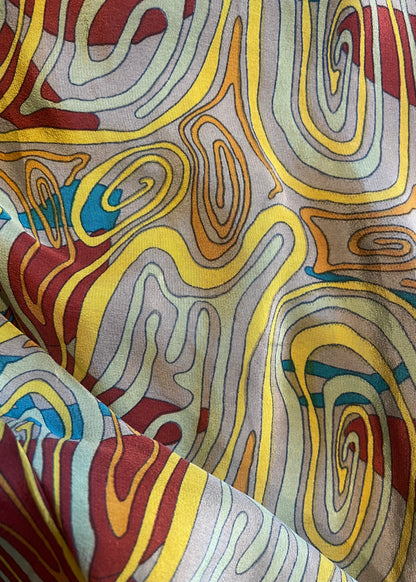 Eustoma Silk Crepe Swing Maxi Dress ~  Retro S