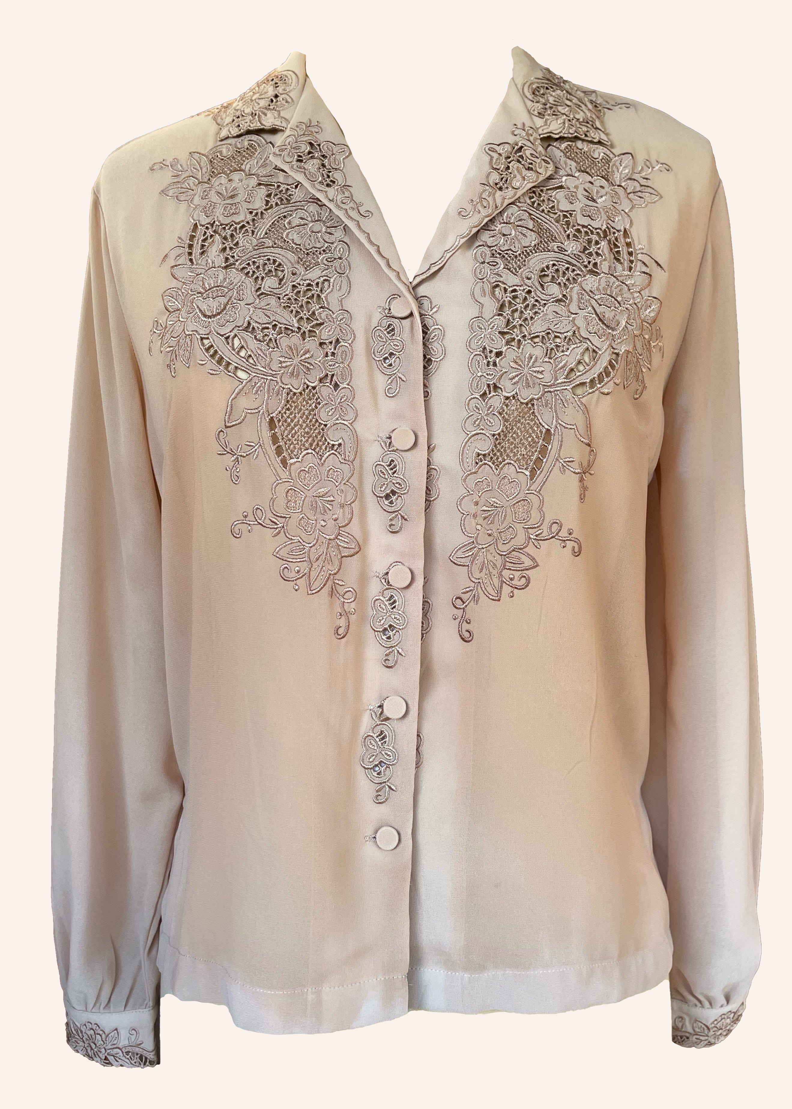 Tilia Silk Crepe Cut-Work Embroidered Shirt ~ Nougat