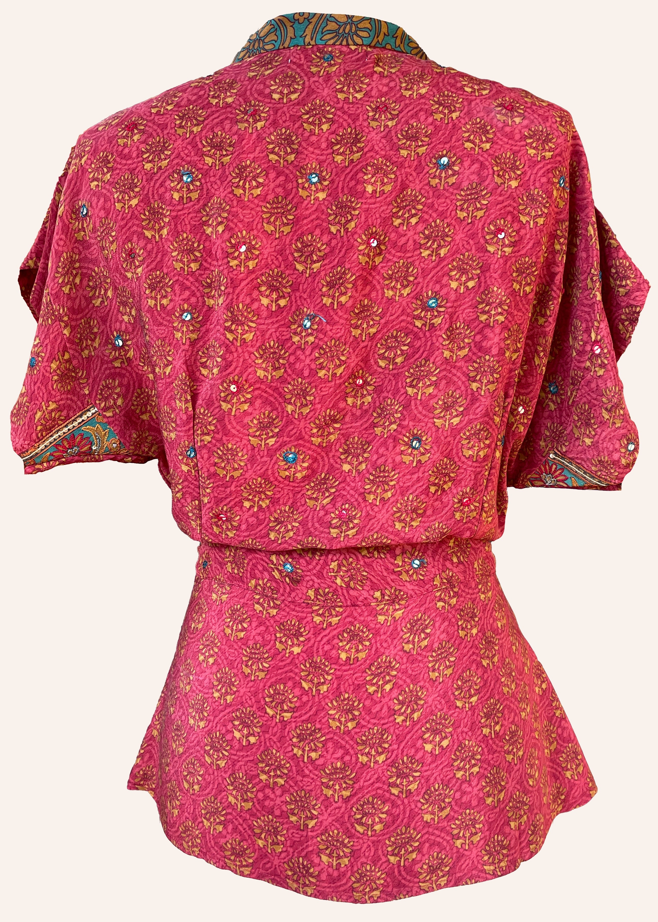 Bassia Silk Crepe Cross Tie Front Blouse ~ Ribbon XS
