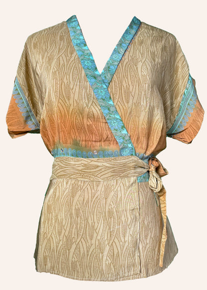 Bassia Silk Crepe Cross Tie Front Blouse ~ Honey XS