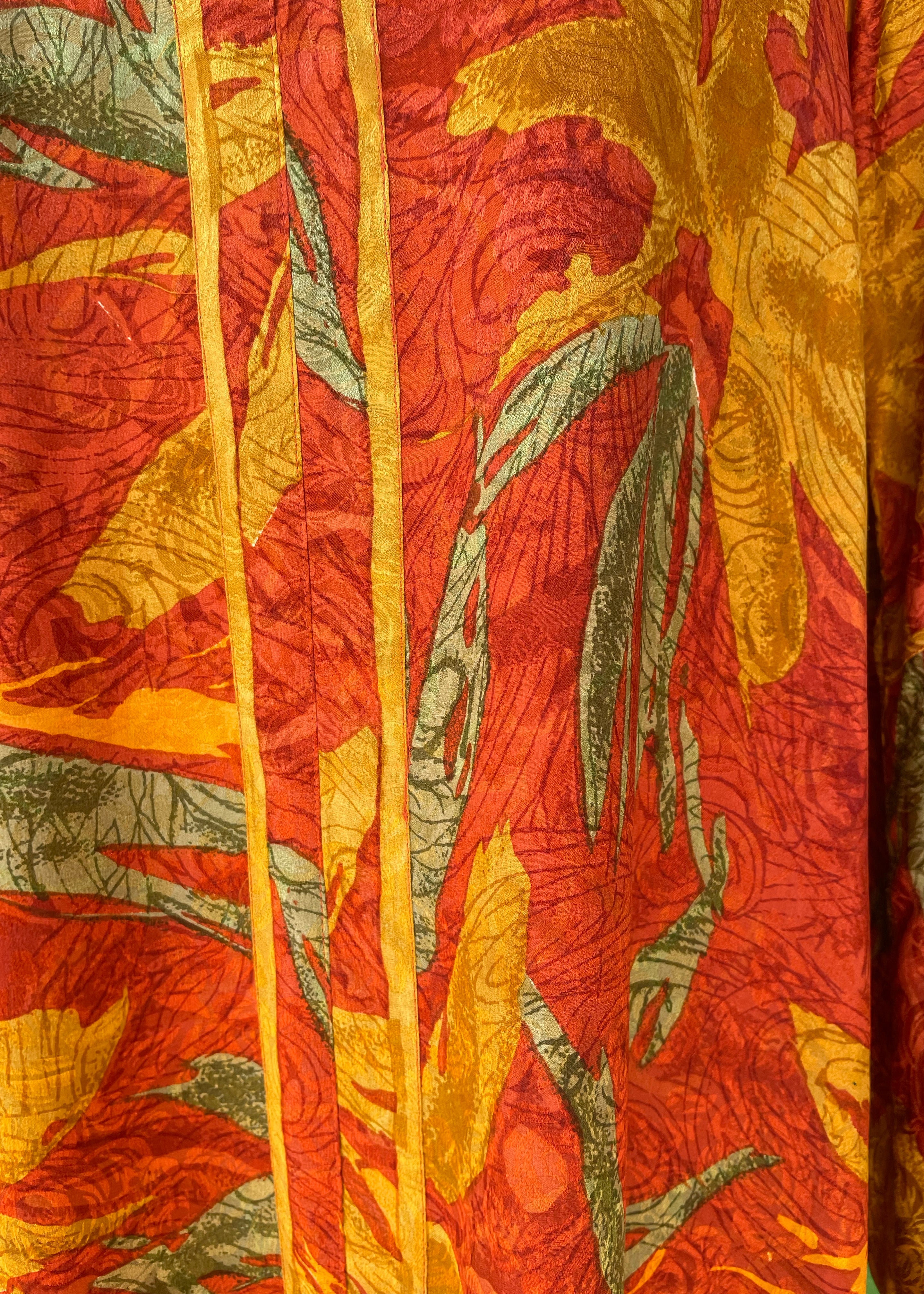 Zea Silk Crepe Kaftan Maxi Dress ~  Tangerine L