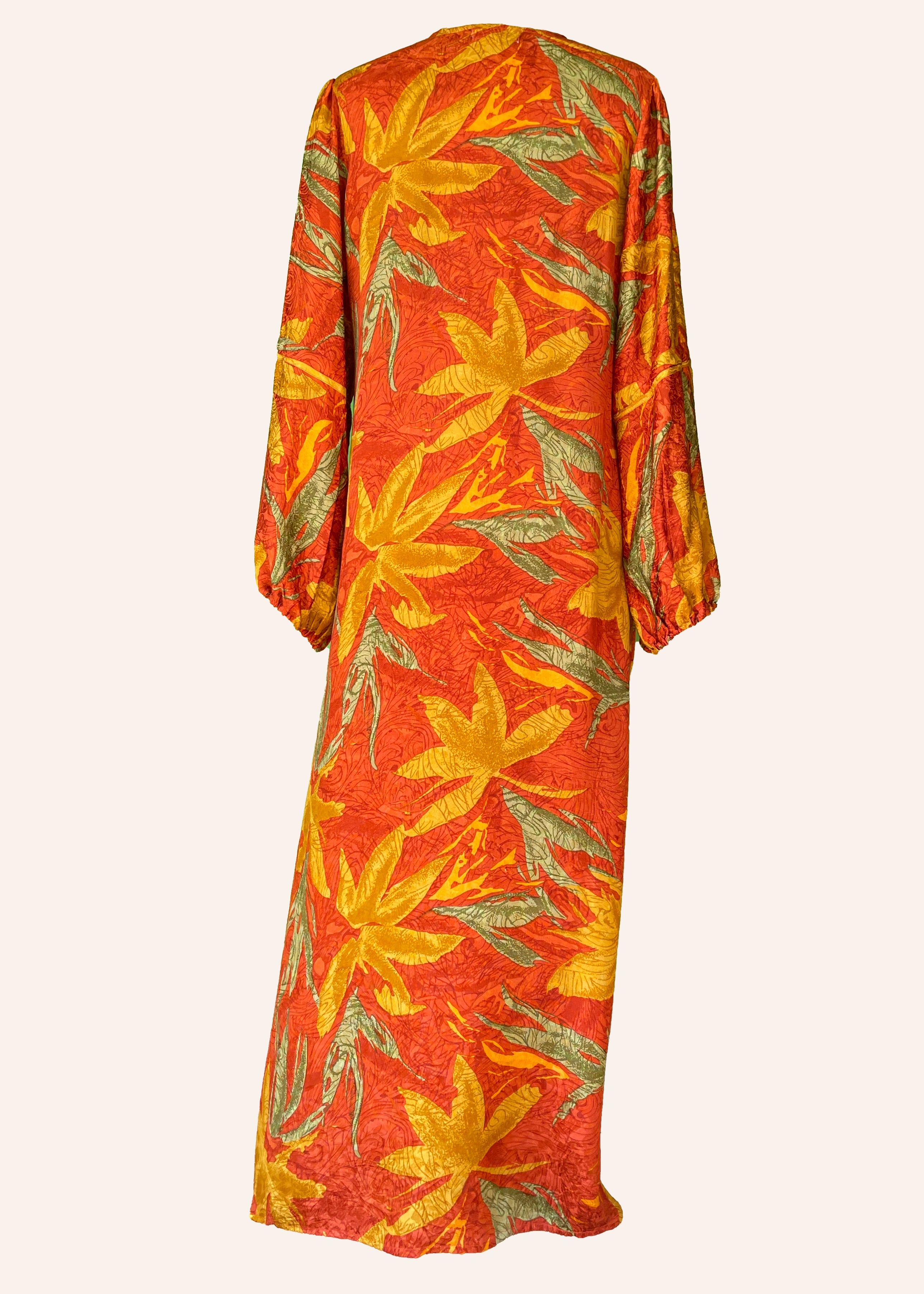 Zea Silk Crepe Kaftan Maxi Dress ~  Tangerine L