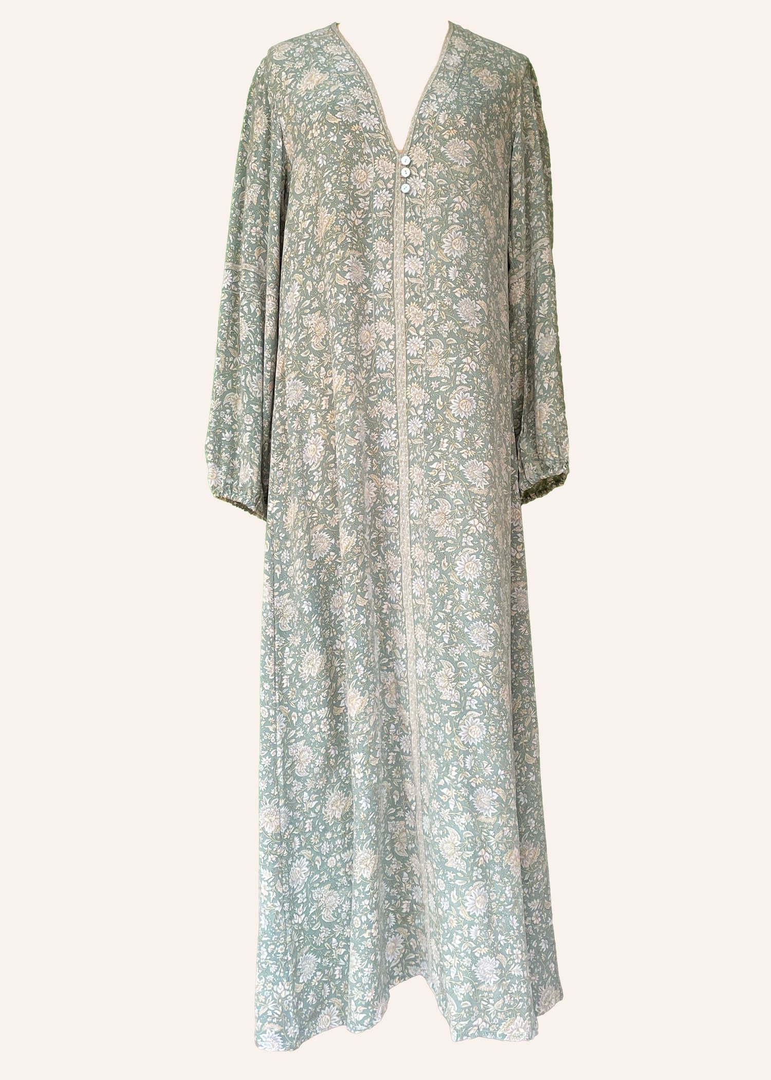 Zea Silk Crepe Kaftan Maxi Dress ~  Sea Mist M
