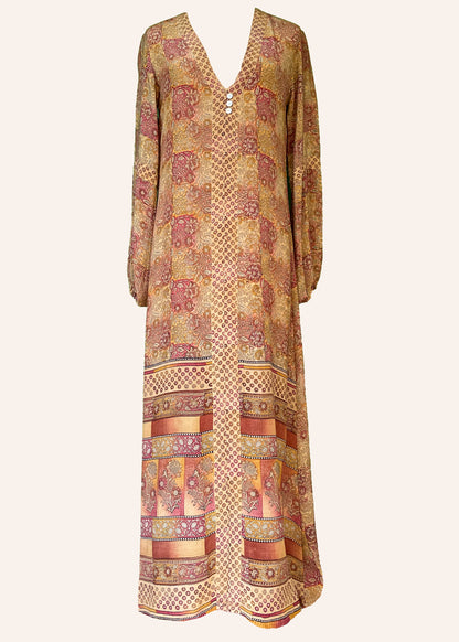 Zea Silk Crepe Kaftan Maxi Dress ~  Cameo XS