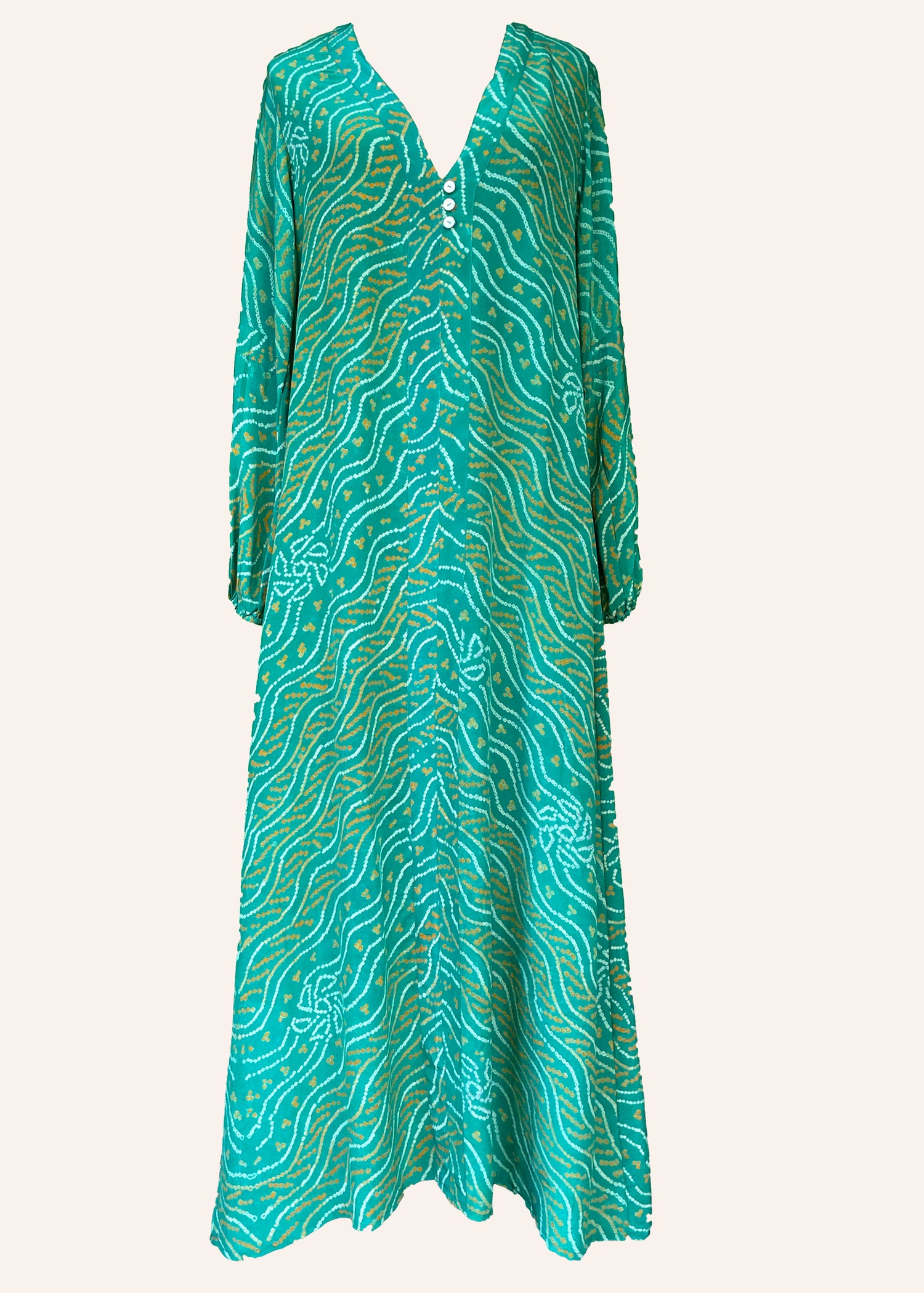 Zea Silk Crepe Kaftan Maxi Dress ~  Cascade M