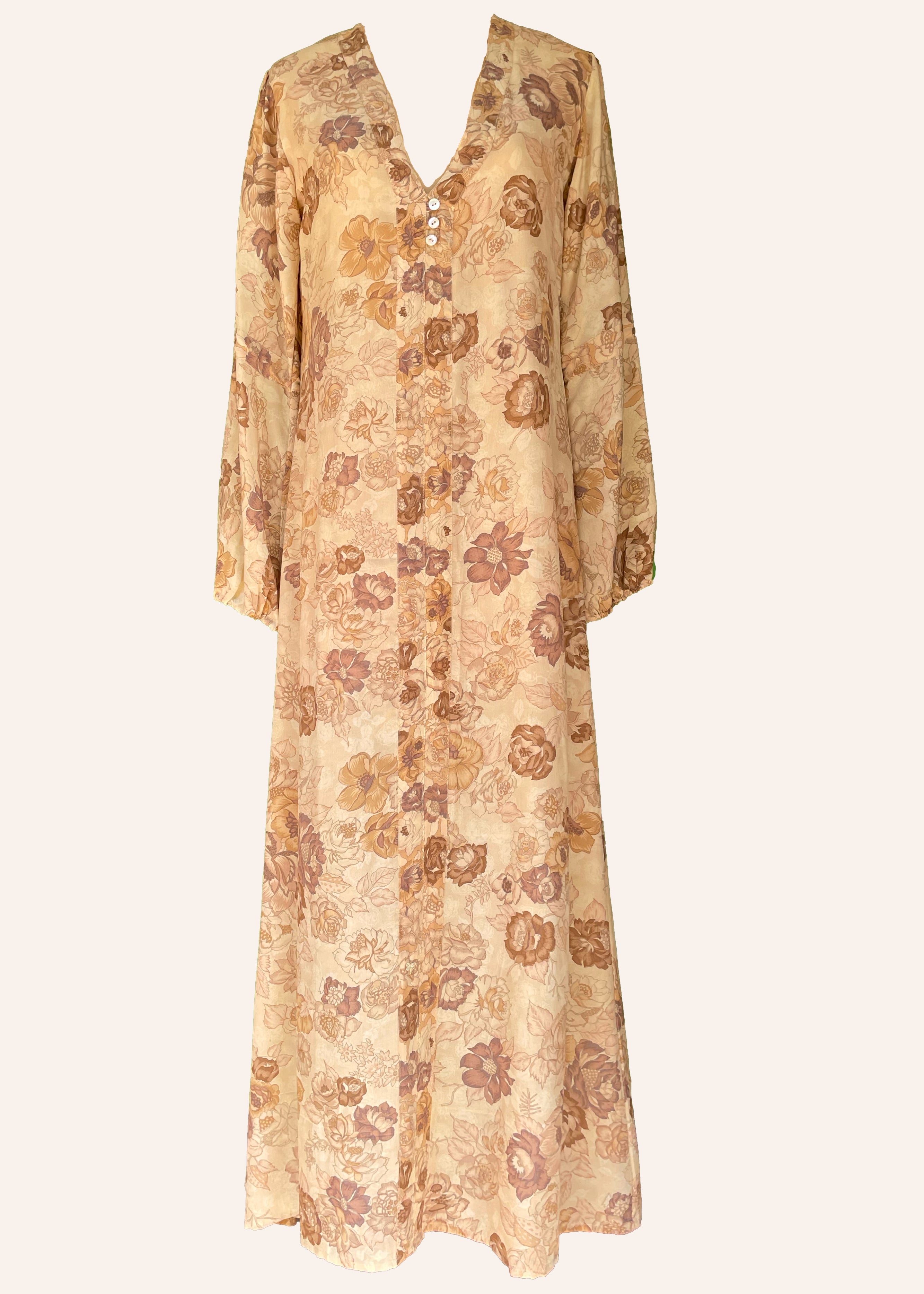Zea Silk Crepe Kaftan Maxi Dress ~  Flora XS