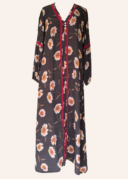 Zea Silk Crepe Kaftan Maxi Dress ~  Eclipse M